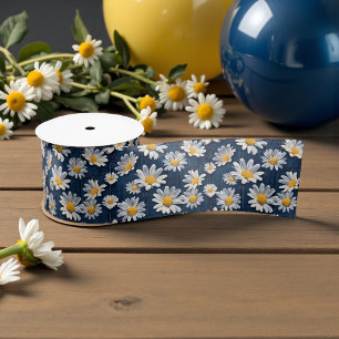 Madeliefjes op Blauwe Denim Verjaardag Lint