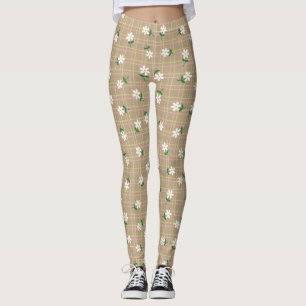 Madeliefjes op geruit (grote schaal) Bruin Leggings