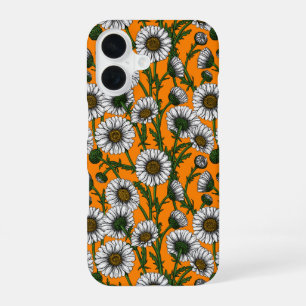 Madeliefjes op oranje iPhone 16 hoesje