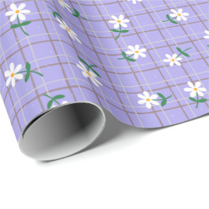 Madeliefjes op paarse ruit (grote schaal) cadeaupapier