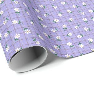 Madeliefjes op paarse tartan (kleine schaal) cadeaupapier