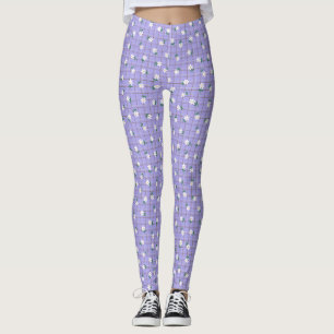 Madeliefjes op Schotse ruit (kleine schaal) Paarse Leggings
