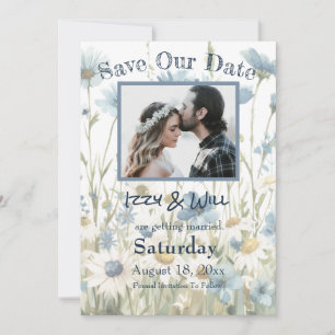 Madeliefjes & Vervaaide Denim Rustieke Trouwfoto Save The Date
