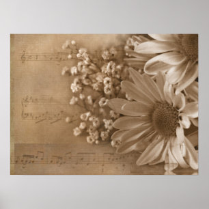 Madeliefjesboeket over muziek poster