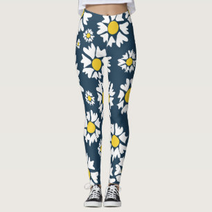 Madeliefjespatroon, Bloemmotief, Witte Madeliefjes Leggings
