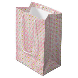 Madeliefjesrijen op roze geruite stof medium cadeauzakje