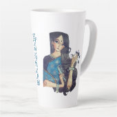 Madhubani blauwe vis en traditionele Lady Latte Mo Latte Mok (Rechterhoek)