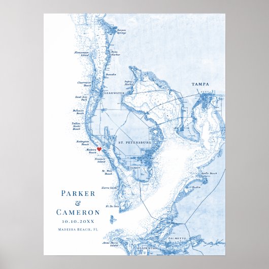 Madiera Beach FL Map Wedding Guest Book Poster (Devant)