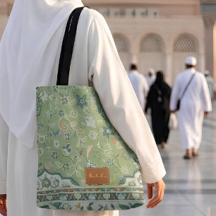 Madinah groene vloerkleedprint leerlook patch cade draagtas