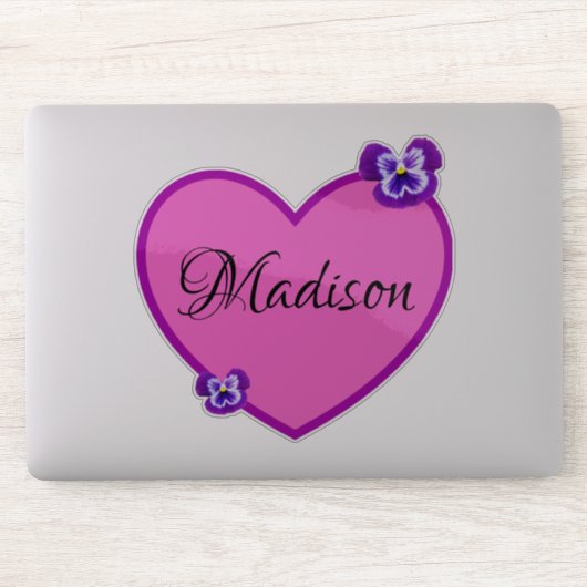 Madison Name Logo met Pansies, Sticker (Computer)