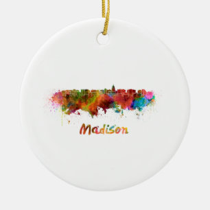 Madison skyline in waterverf keramisch ornament
