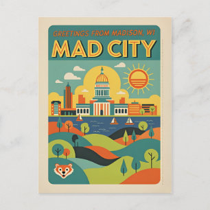 Madison WI “Mad City” Retro Kunst Briefkaart