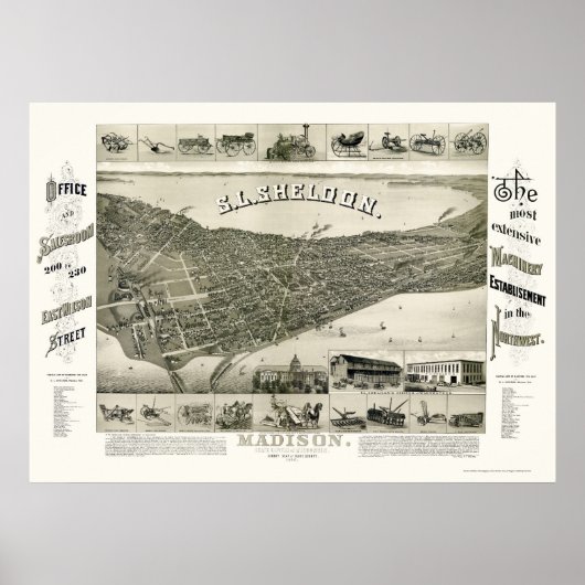 Madison, WI Panoramic Map - 1885 Poster (Voorkant)
