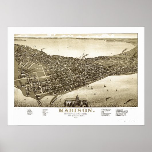 Madison, WI Panoramic Map - 1885b Poster (Voorkant)
