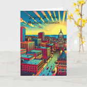 Madison, Wisconsin City Skyline bij zonsondergang Kaart (Gele Bloem)