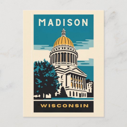 Madison, Wisconsin, het Capitool Vintage Briefkaart (Voorkant)