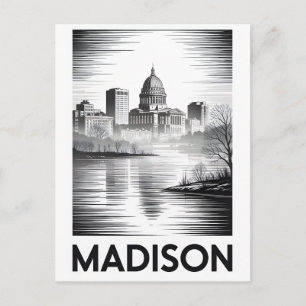 Madison Wisconsin Silhouette Zwart Wit Houtsnede Feestdagenkaart