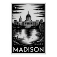 Madison Wisconsin Silhouette Zwart Wit Houtsnede