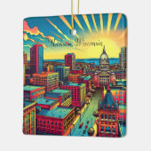 Madison, Wisconsin Skyline bij zonsondergang Keramisch Ornament (Links)