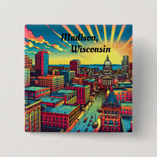 Madison, Wisconsin Skyline bij zonsondergang Vierkante Button 5,1 Cm