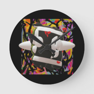 Madness maakt mozaïekdiepe kleuren zwart omgeven w ronde klok