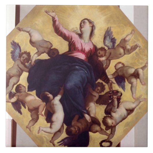 Madonna Carried door Angels (plafondfresco) Tegeltje (Voorkant)