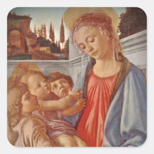 Madonna Christus Child en Two Angels Vierkante Sticker