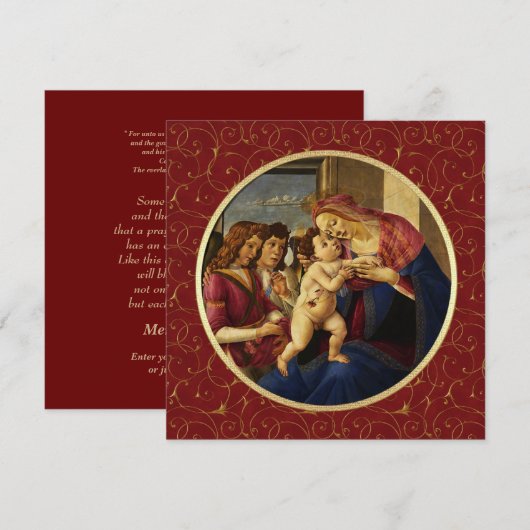 Madonna de Botticelli. Cartes de Noël religieuses (Devant / Derrière)