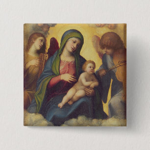 Madonna en Child and child in Glory, c.1520 (olie) Vierkante Button 5,1 Cm
