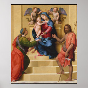 Madonna en Child Enthrong met de heiligen Mary Poster