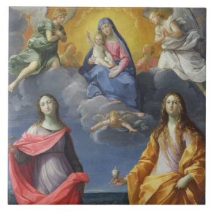 Madonna en Child met St. Lucy en Mary Magdalene Tegeltje