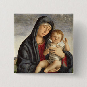 Madonna en Child (olie op het paneel) 2 Vierkante Button 5,1 Cm