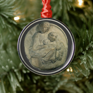 Madonna en Child, Tondo Pitti van Michelangelo Metalen Ornament
