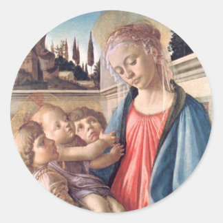 Madonna en Child Two Angels Botticelli Fine Art Ronde Sticker