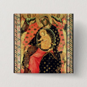 Madonna en het Kind Enthrong met Twee Devout Mense Vierkante Button 5,1 Cm