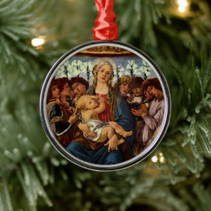 Madonna en kind met acht Angels van Botticelli Metalen Ornament