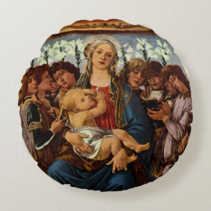 Madonna en Kind met acht engelen van Botticelli Rond Kussen