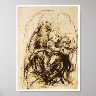 Madonna en kind met een Cat, Leonardo da Vinci Poster