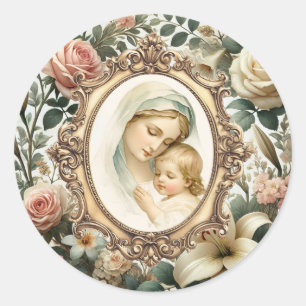 Madonna en kind met een  Lijst Ronde Sticker