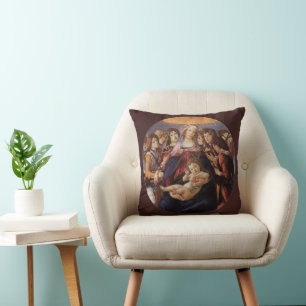 Madonna en kind met engelen van Sandro Botticelli Kussen