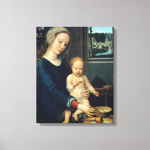 Madonna en Kind Met Melksoep - Gerard David Canvas Afdruk