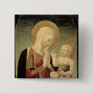 Madonna en kind met Pomegranaat Vierkante Button 5,1 Cm