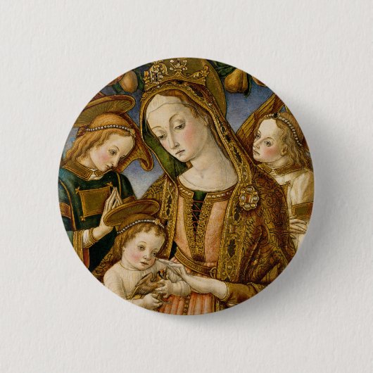 Madonna en kind met twee Angels Ronde Button 5,7 Cm (Voorkant)