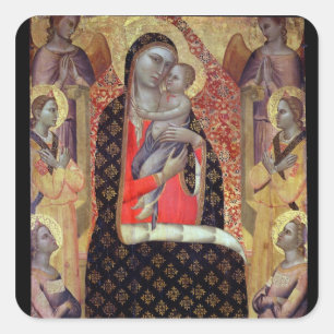 Madonna en kind met zes engelen (panel) vierkante sticker
