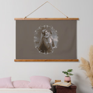 Madonna en kind met zilveren Lijst Hangend Wandkleed