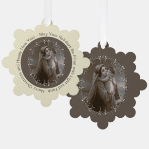 Madonna en kind met zilveren Lijst Ornament Kaart