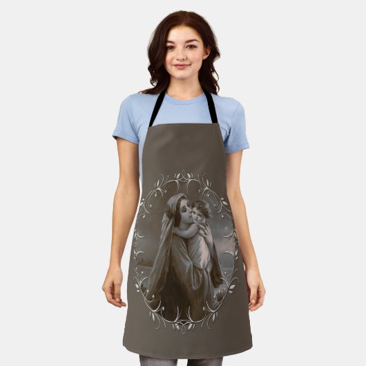 Madonna en kind met zilveren Lijst Schort (Gedragen)