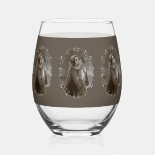 Madonna en kind met zilveren Lijst Wijnglas Zonder Voet