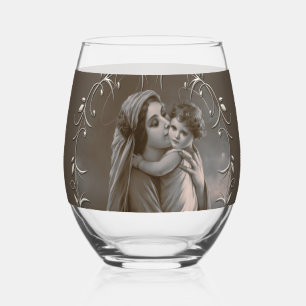 Madonna en kind met zilveren Lijst Wijnglas Zonder Voet