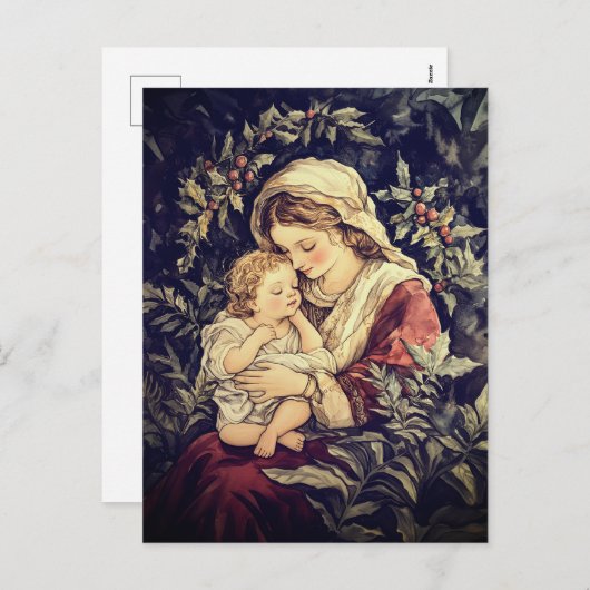 Madonna en kind Vintage Kerst Briefkaart (Voorkant / Achterkant)